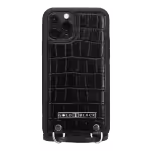 iPHONE 11 PRO LEDERHÜLLE MIT NECKLACE KROKO-PRÄGUNG SCHWARZ