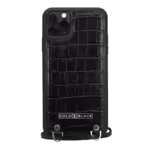 iPhone 11 Pro Max Lederhülle mit Necklace KROKO-PRÄGUNG Schwarz